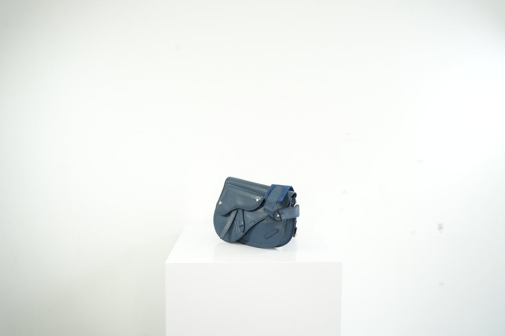 Christian Dior Blue Grained Calfskin Saddle Pouch w/ dust bag