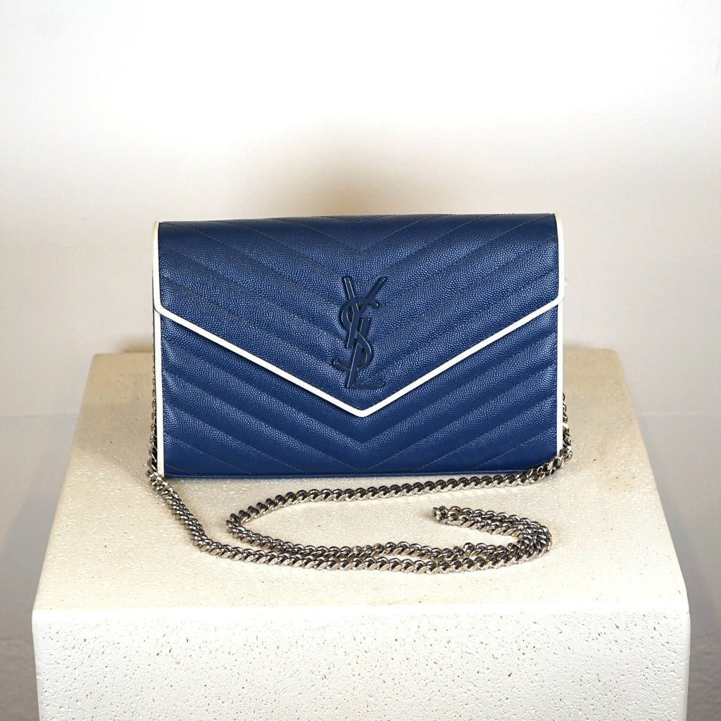 YSL Blue Envelope Shoulder Bag W/ Chain
