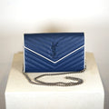 YSL Blue Envelope Shoulder Bag W/ Chain
