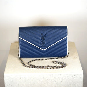 YSL Blue Envelope Shoulder Bag W/ Chain