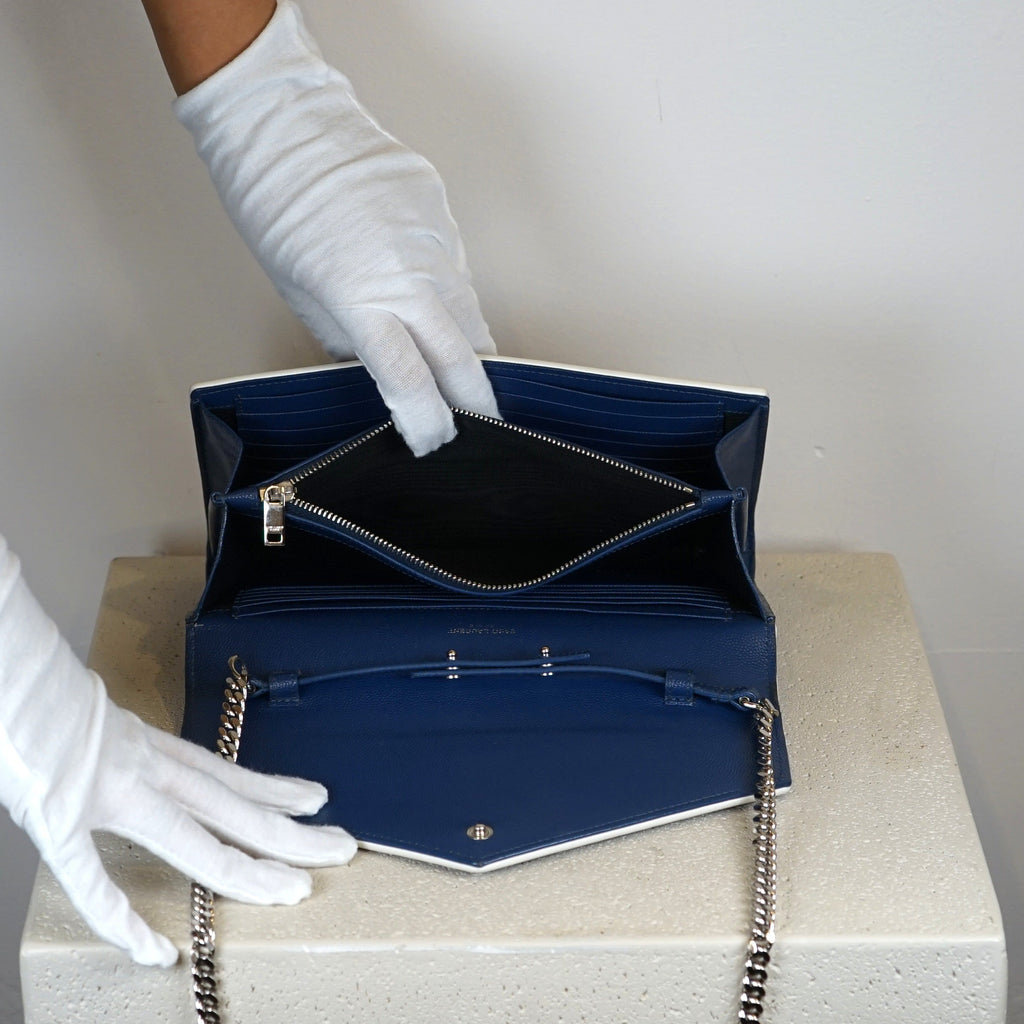 YSL Blue Envelope Shoulder Bag W/ Chain