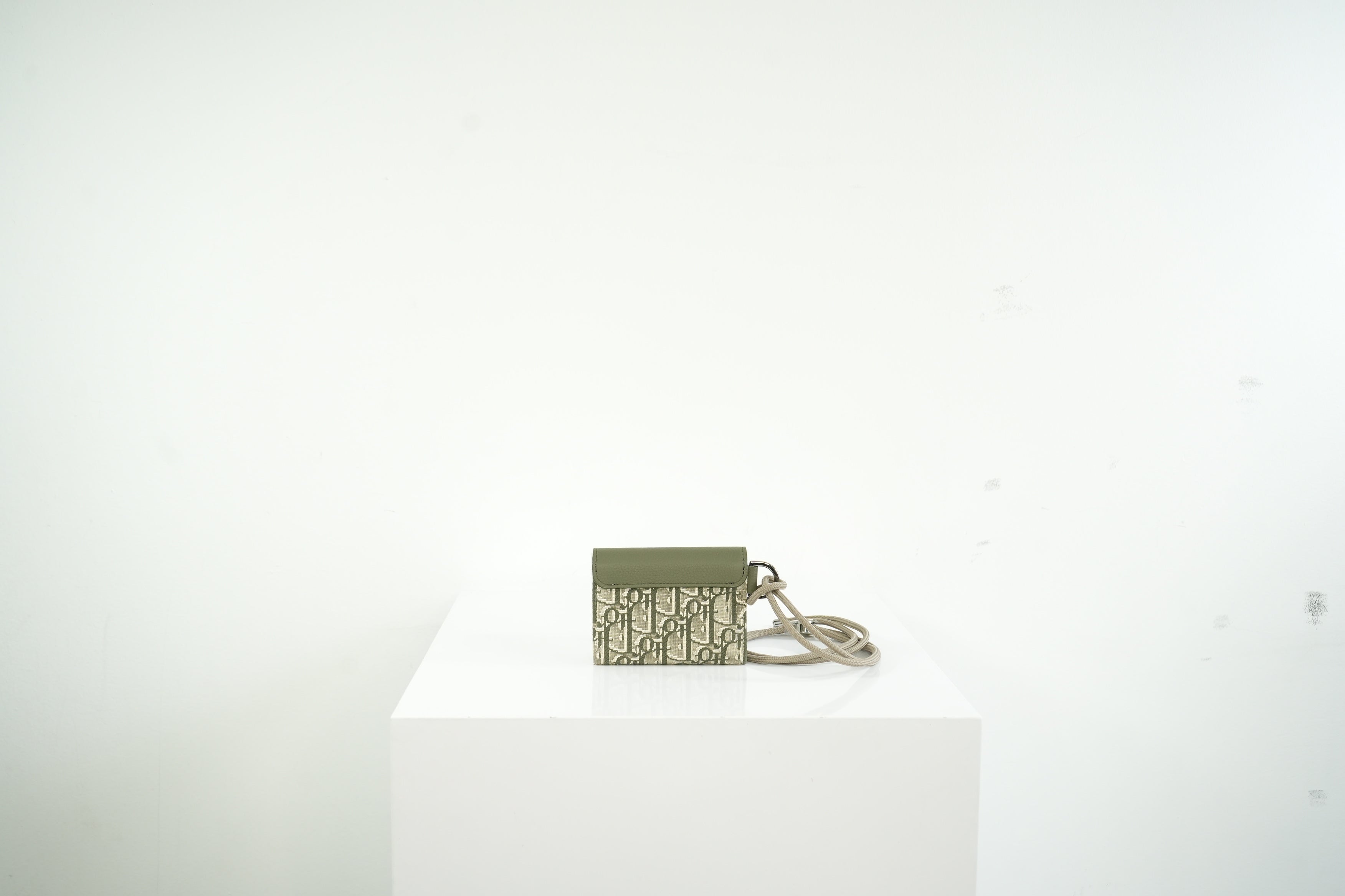 Christian Dior Saddle Oblique Jacquard Green/Gray Flap Card Holder Wallet w/ String and Dust Bag
