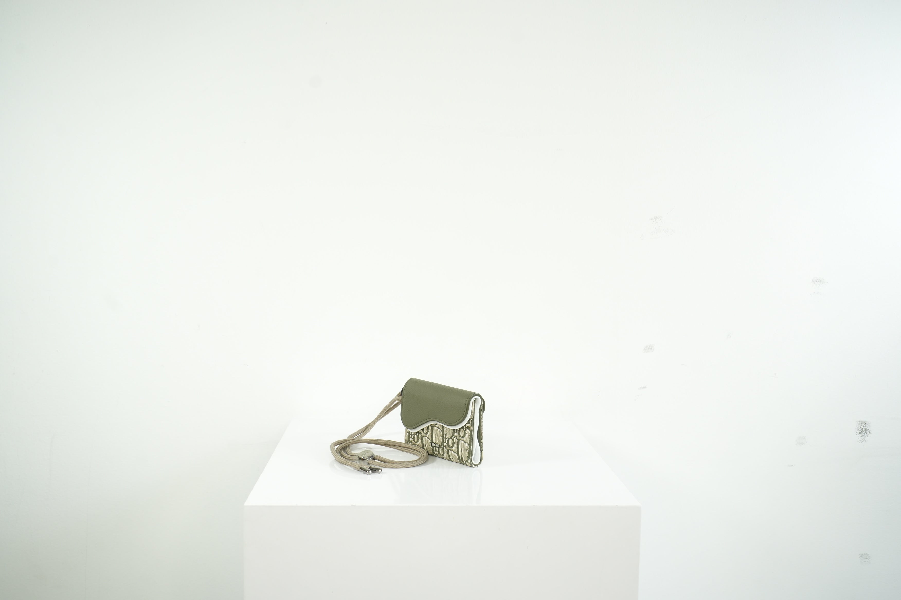 Christian Dior Saddle Oblique Jacquard Green/Gray Flap Card Holder Wallet w/ String and Dust Bag