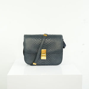 Celine Navy Blue Python Classic Box Flap Bag