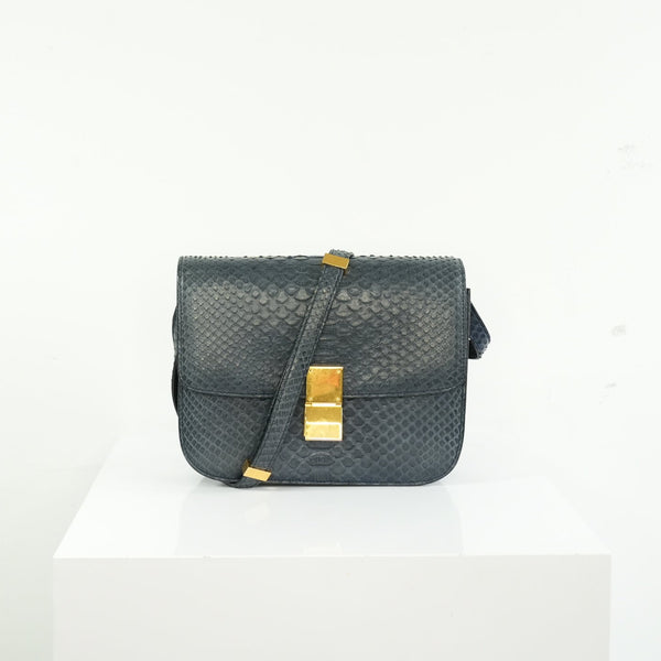Celine Navy Blue Python Classic Box Flap Bag