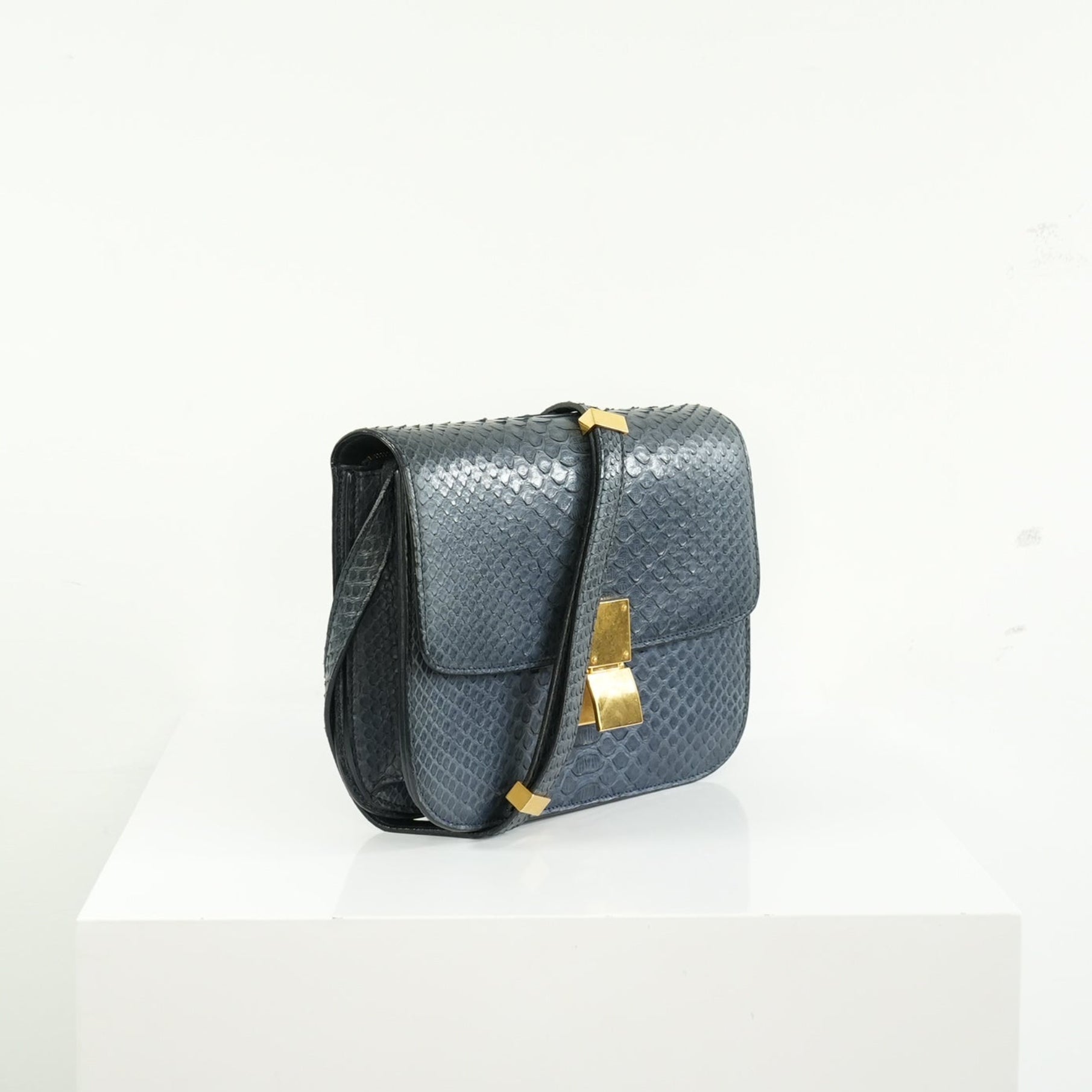Celine Navy Blue Python Classic Box Flap Bag