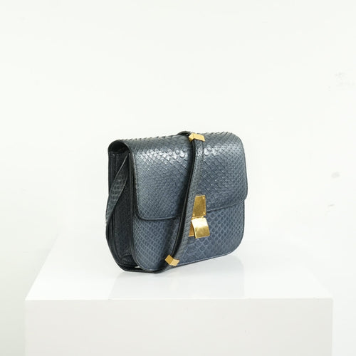 Celine Navy Blue Python Classic Box Flap Bag