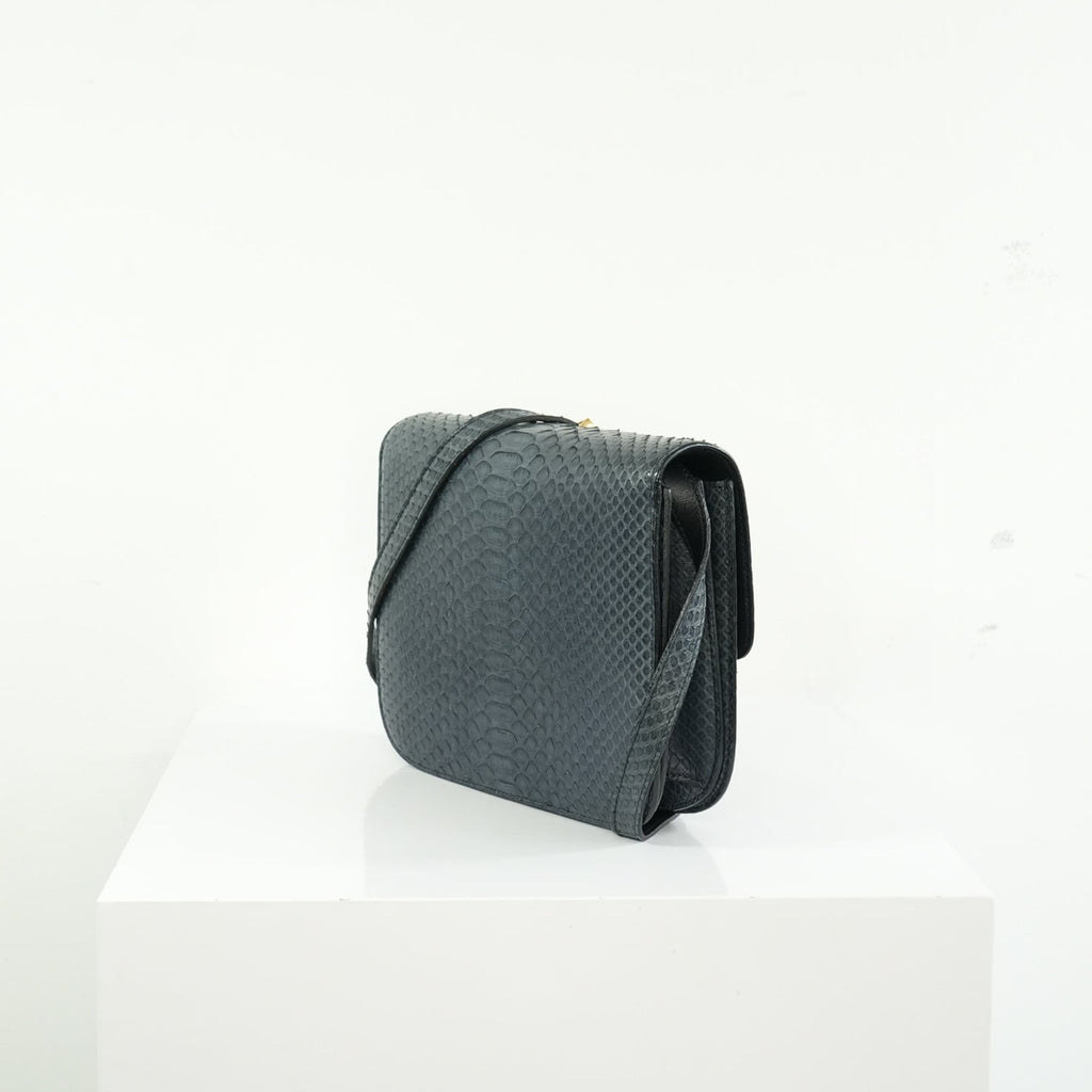 Celine Navy Blue Python Classic Box Flap Bag