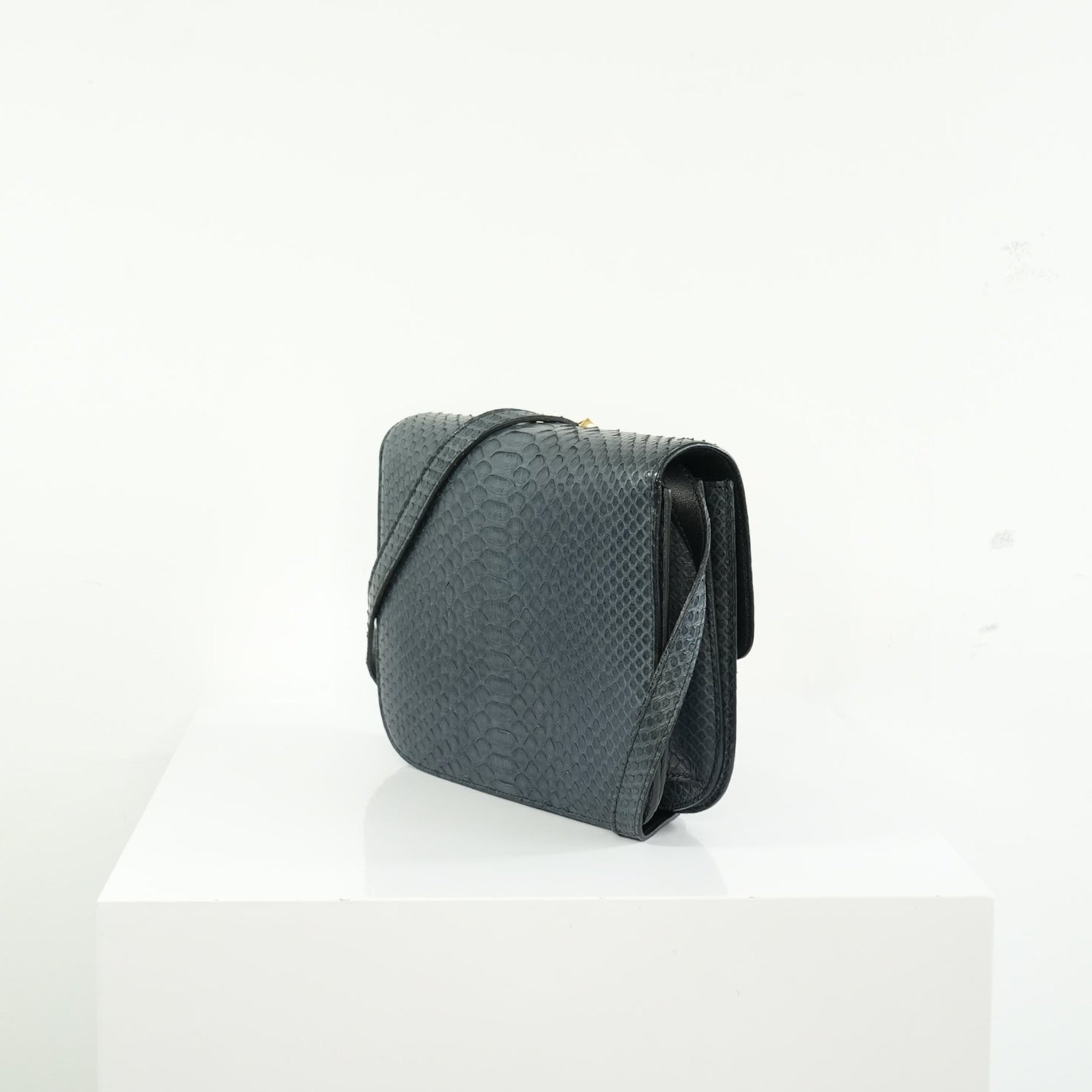 Celine Navy Blue Python Classic Box Flap Bag