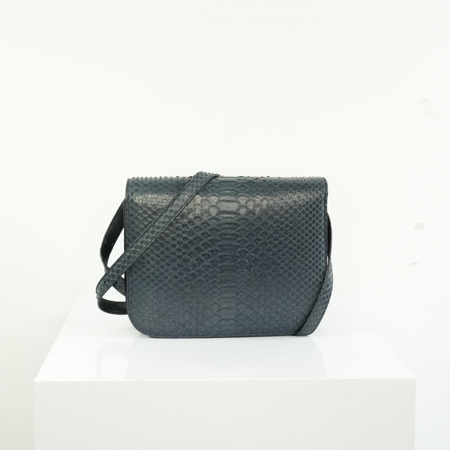 Celine Navy Blue Python Classic Box Flap Bag