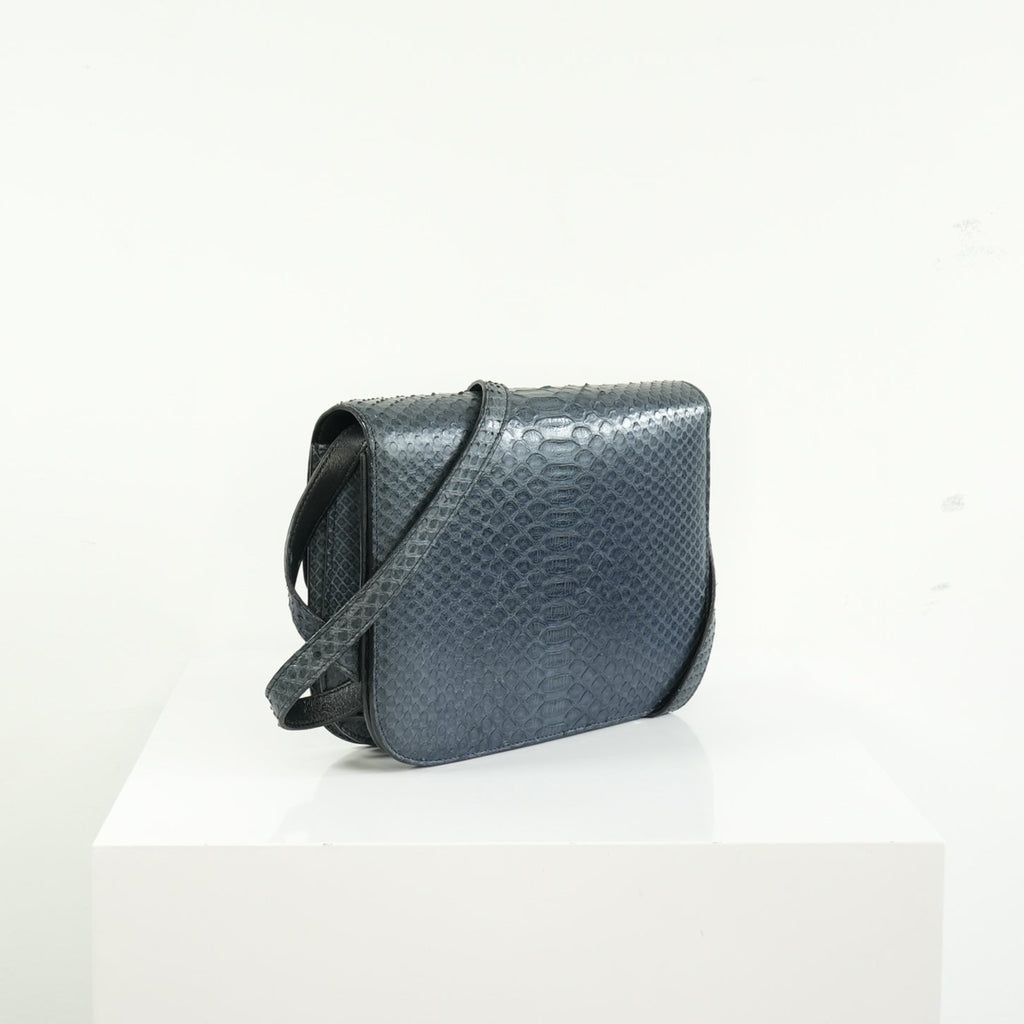 Celine Navy Blue Python Classic Box Flap Bag