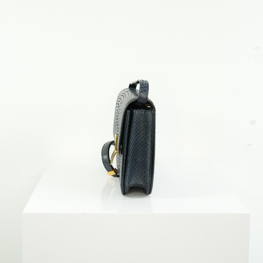 Celine Navy Blue Python Classic Box Flap Bag
