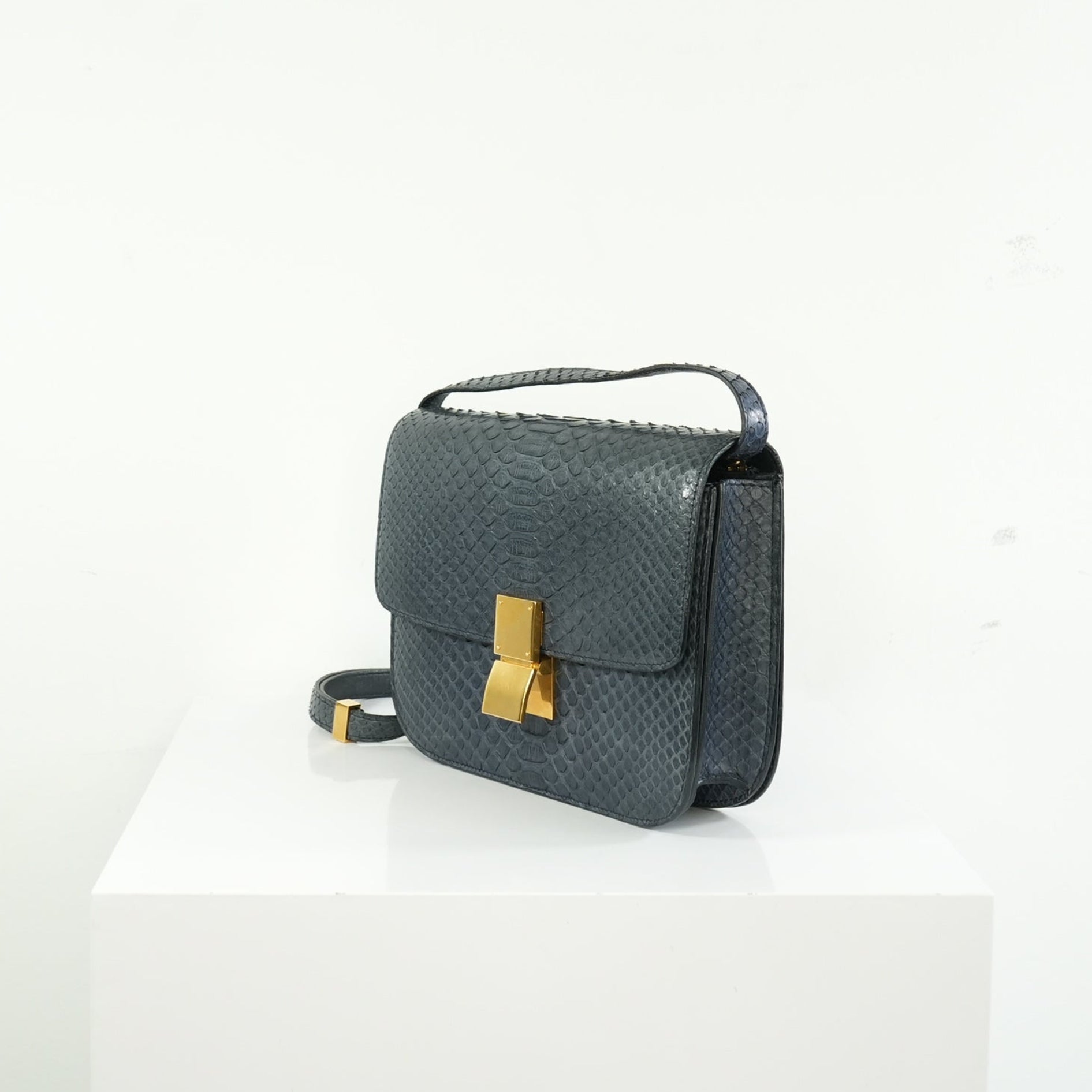 Celine Navy Blue Python Classic Box Flap Bag