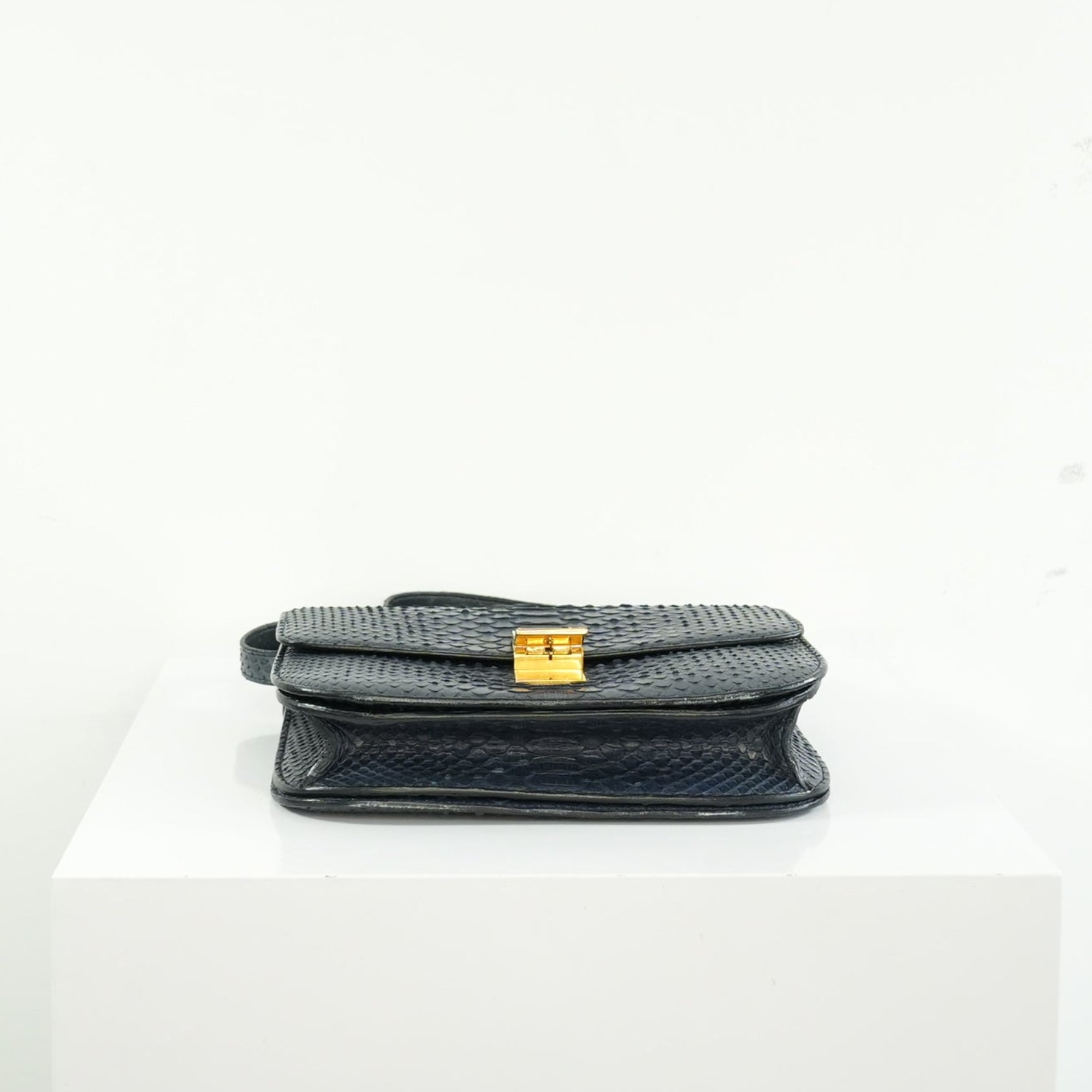 Celine Navy Blue Python Classic Box Flap Bag