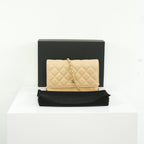 Chanel Beige Quilted Caviar Leather Wallet On Chain Full Set