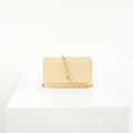 Chanel Beige Quilted Caviar Leather Wallet On Chain Full Set