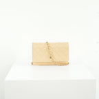 Chanel Beige Quilted Caviar Leather Wallet On Chain Full Set