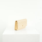 Chanel Beige Quilted Caviar Leather Wallet On Chain Full Set