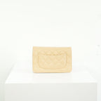 Chanel Beige Quilted Caviar Leather Wallet On Chain Full Set
