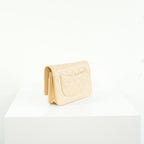 Chanel Beige Quilted Caviar Leather Wallet On Chain Full Set