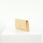 Chanel Beige Quilted Caviar Leather Wallet On Chain Full Set