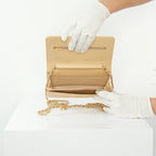 Chanel Beige Quilted Caviar Leather Wallet On Chain Full Set