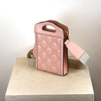 Gucci Calfskin GG Mattalasse Mini Top Slip Handle Crossbody Pink