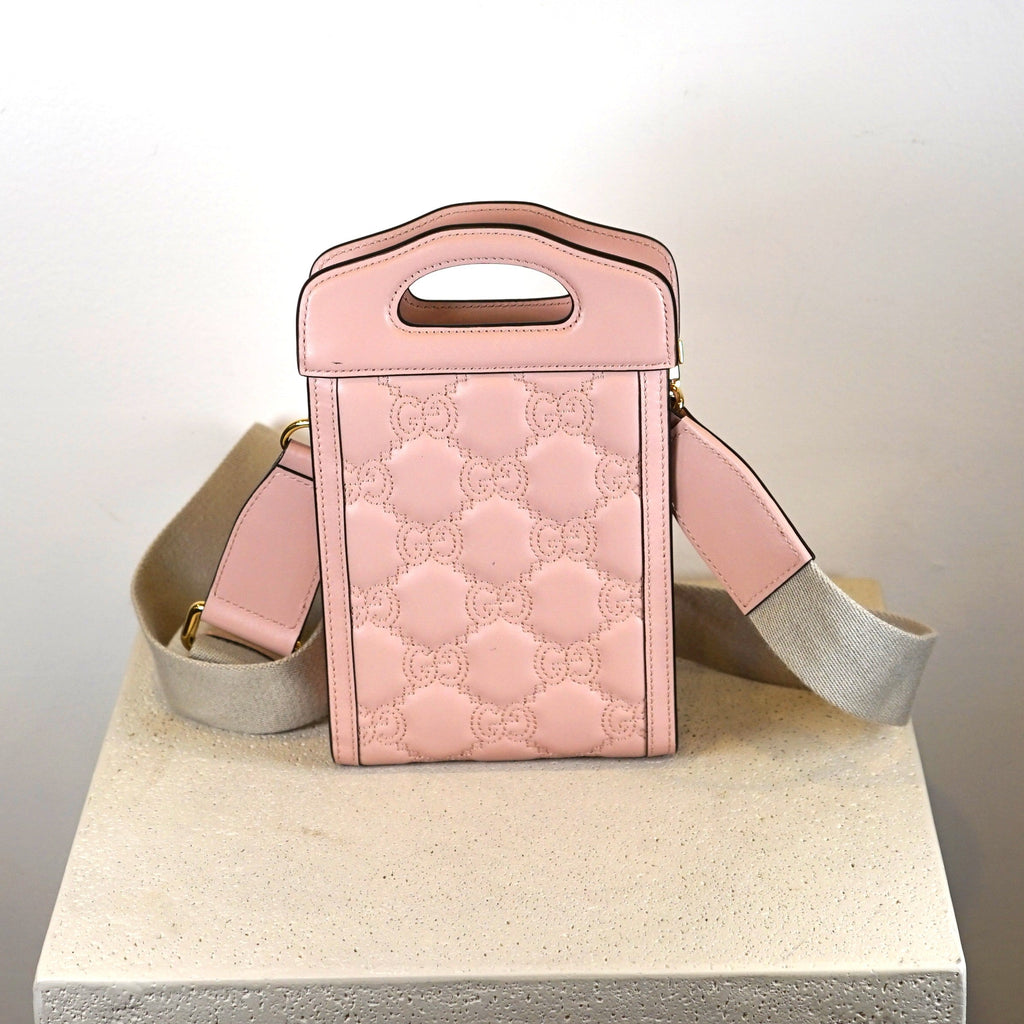 Gucci Calfskin GG Mattalasse Mini Top Slip Handle Crossbody Pink