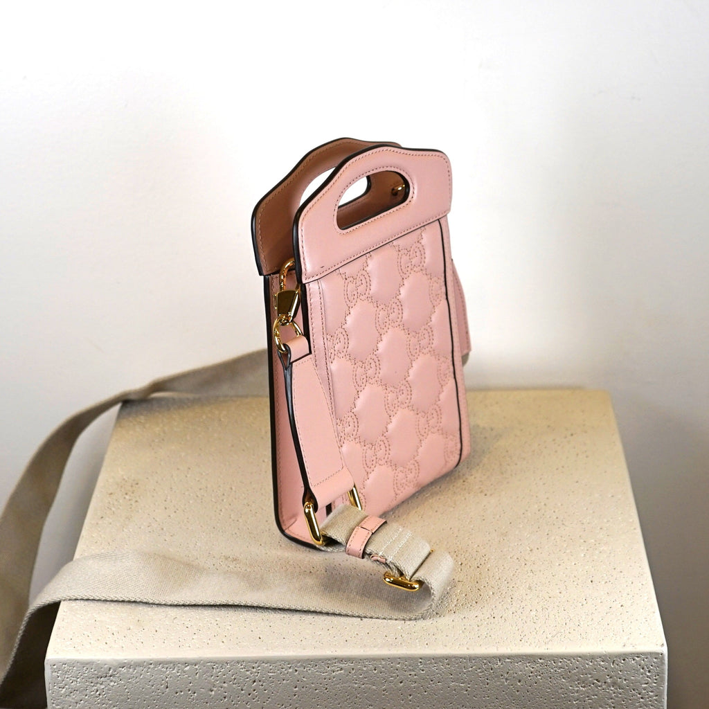 Gucci Calfskin GG Mattalasse Mini Top Slip Handle Crossbody Pink