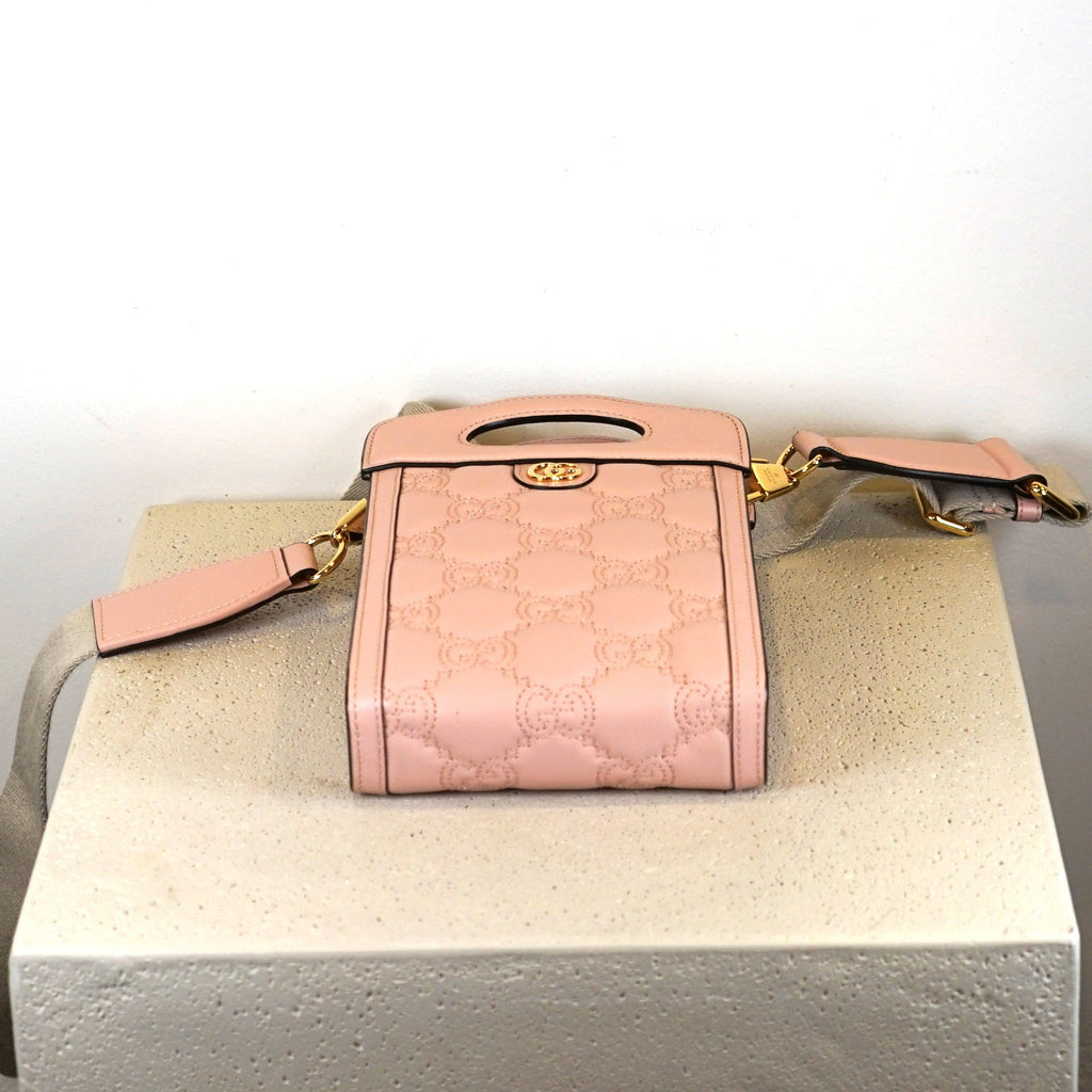 Gucci Calfskin GG Mattalasse Mini Top Slip Handle Crossbody Pink