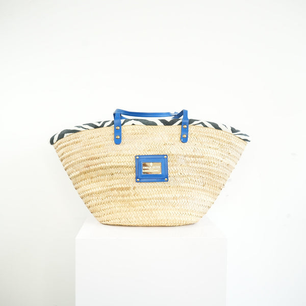 Emilio Pucci Straw Zebra Interior with Blue Trim Beach Tote Bag w/ dust bag