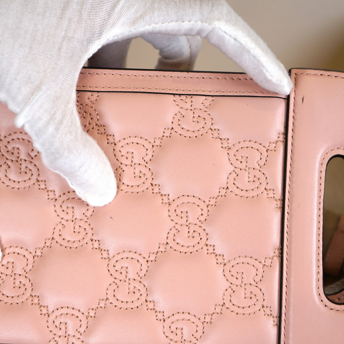 Gucci Calfskin GG Mattalasse Mini Top Slip Handle Crossbody Pink