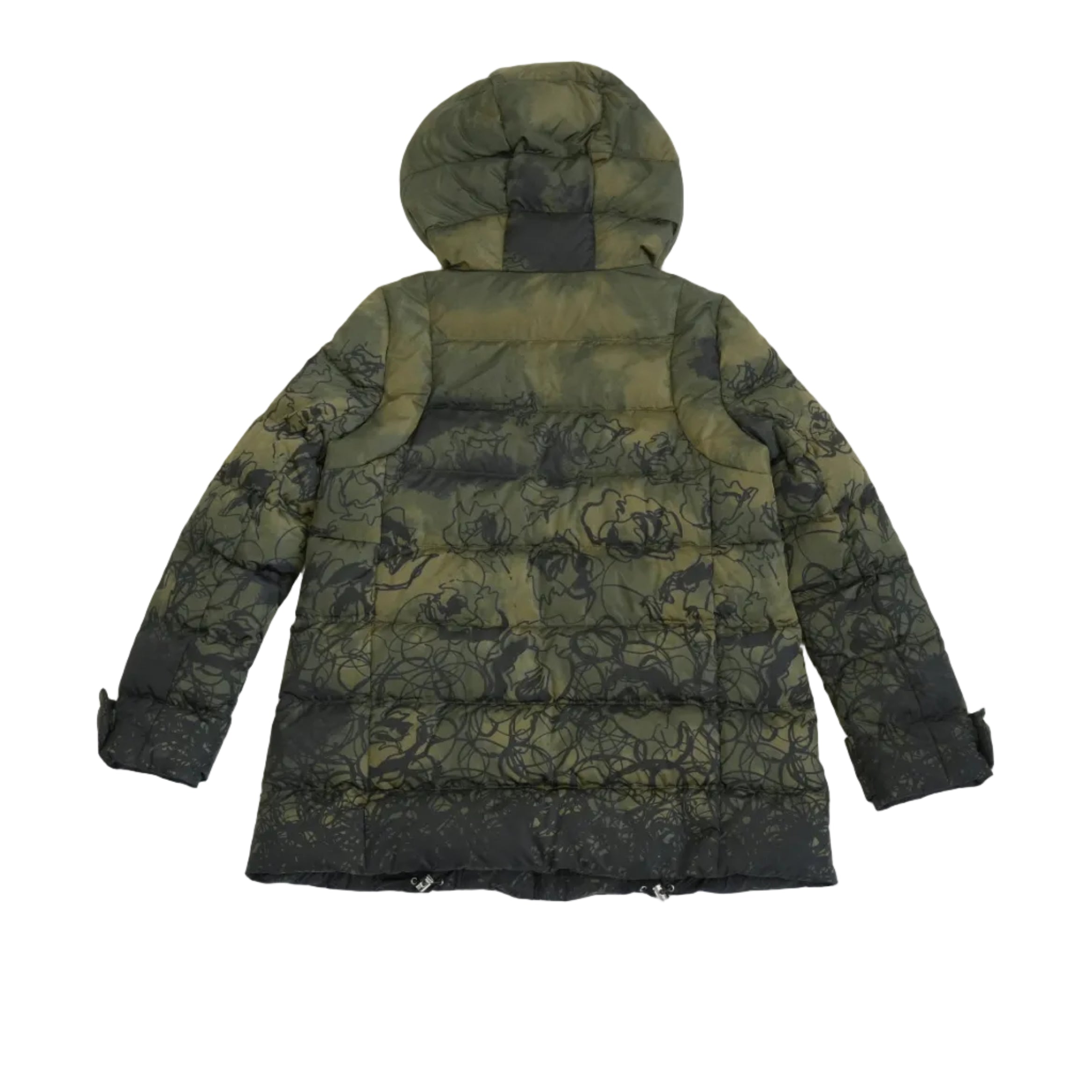 Prada Floral Camouflage Down Hooded Full Zip Puffer Jacket Size 38