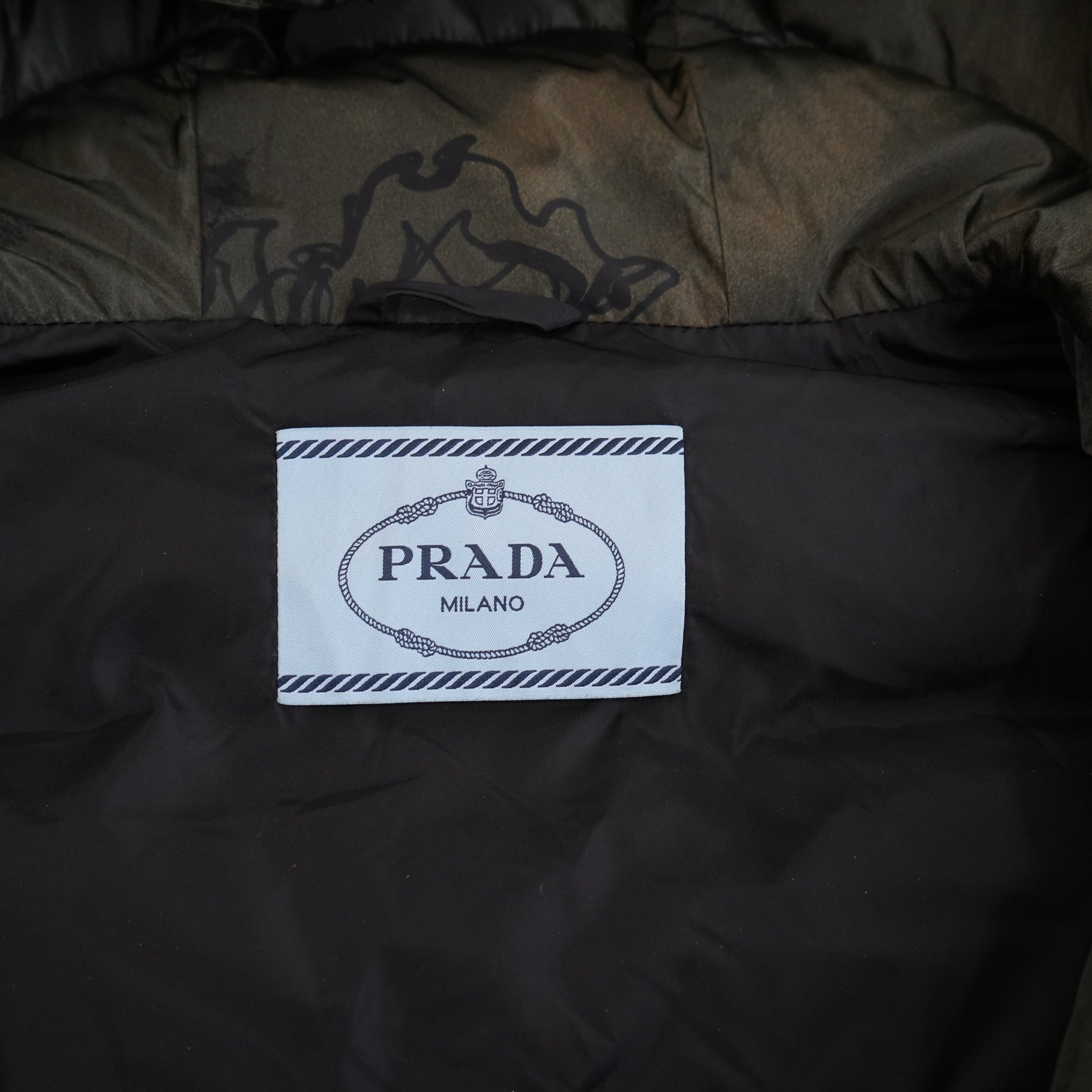 Prada Floral Camouflage Down Hooded Full Zip Puffer Jacket Size 38