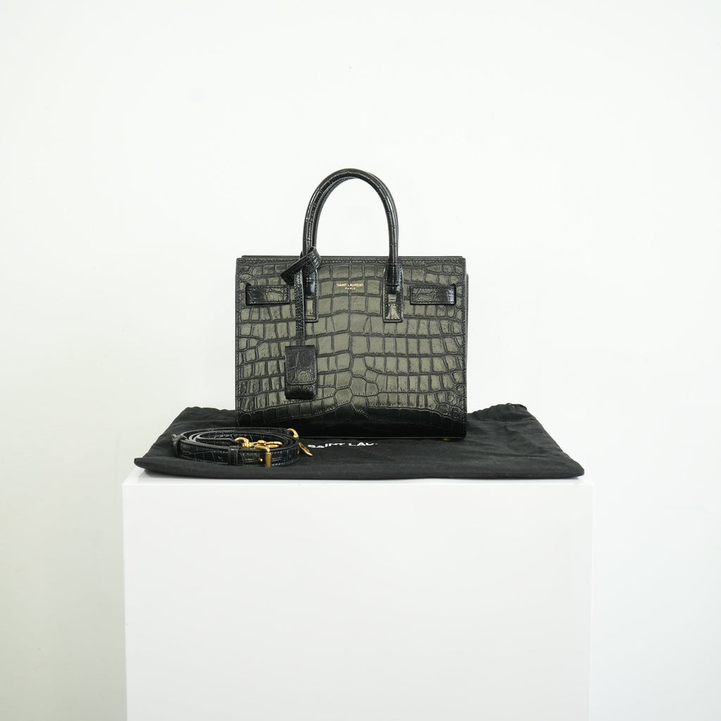 Saint Laurent Black Baby Croc Sac de Jour Bag w/ dust bag