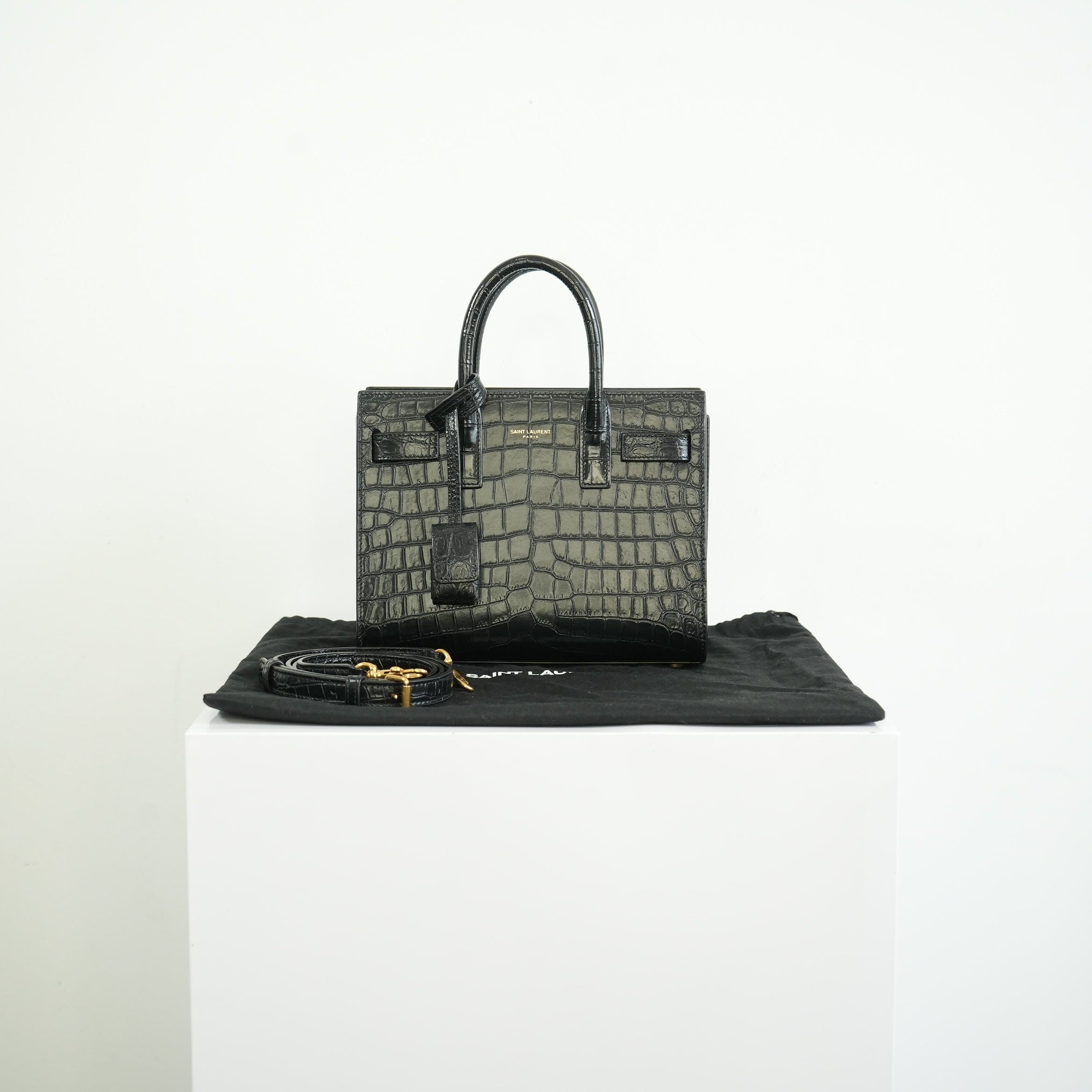 Saint Laurent Black Baby Croc Sac de Jour Bag w/ dust bag