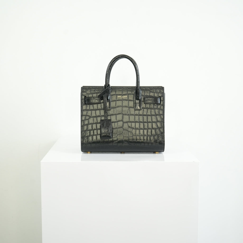 Saint Laurent Black Baby Croc Sac de Jour Bag w/ dust bag