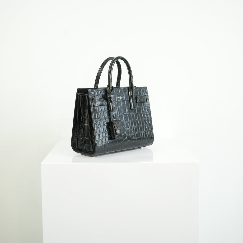Saint Laurent Black Baby Croc Sac de Jour Bag w/ dust bag