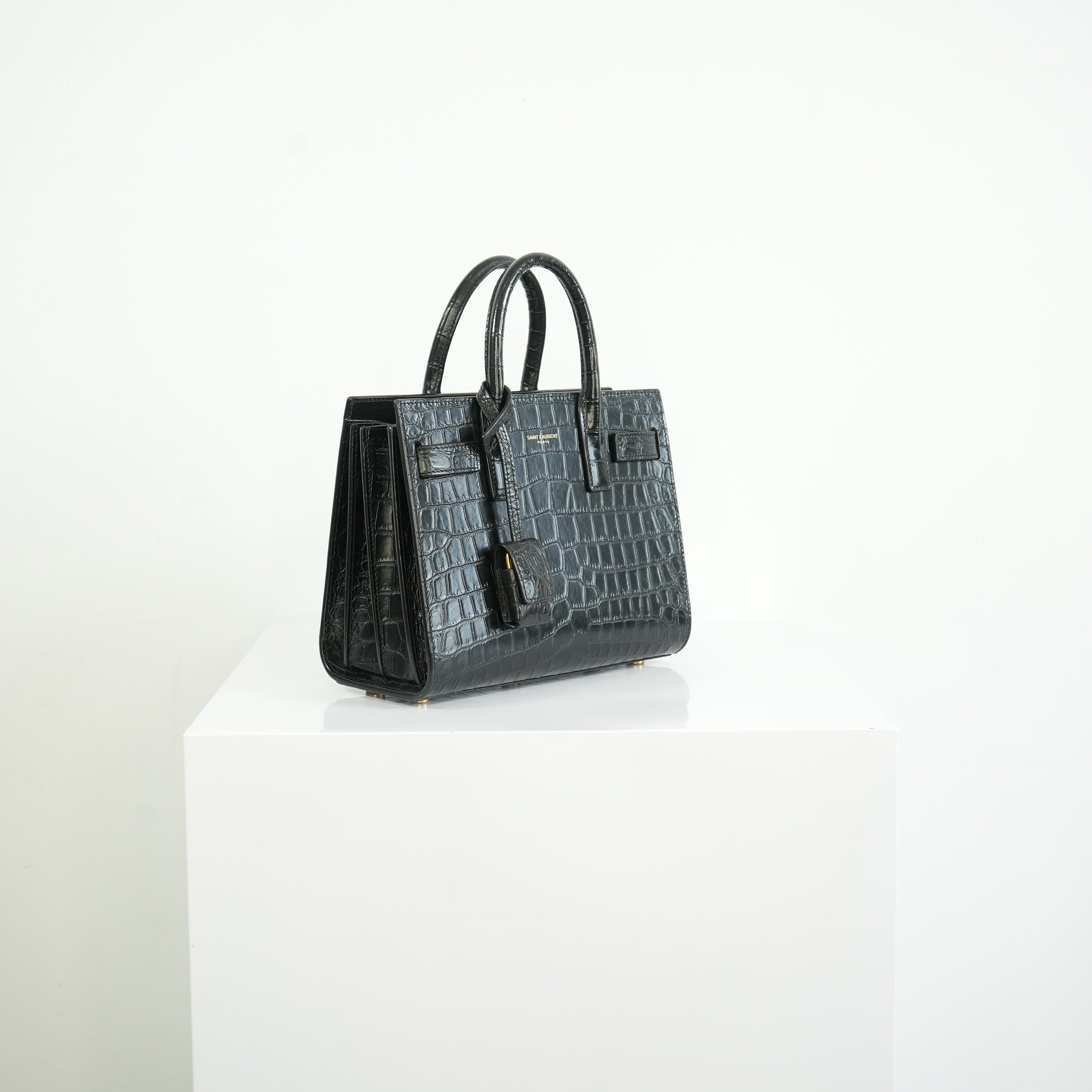 Saint Laurent Black Baby Croc Sac de Jour Bag w/ dust bag