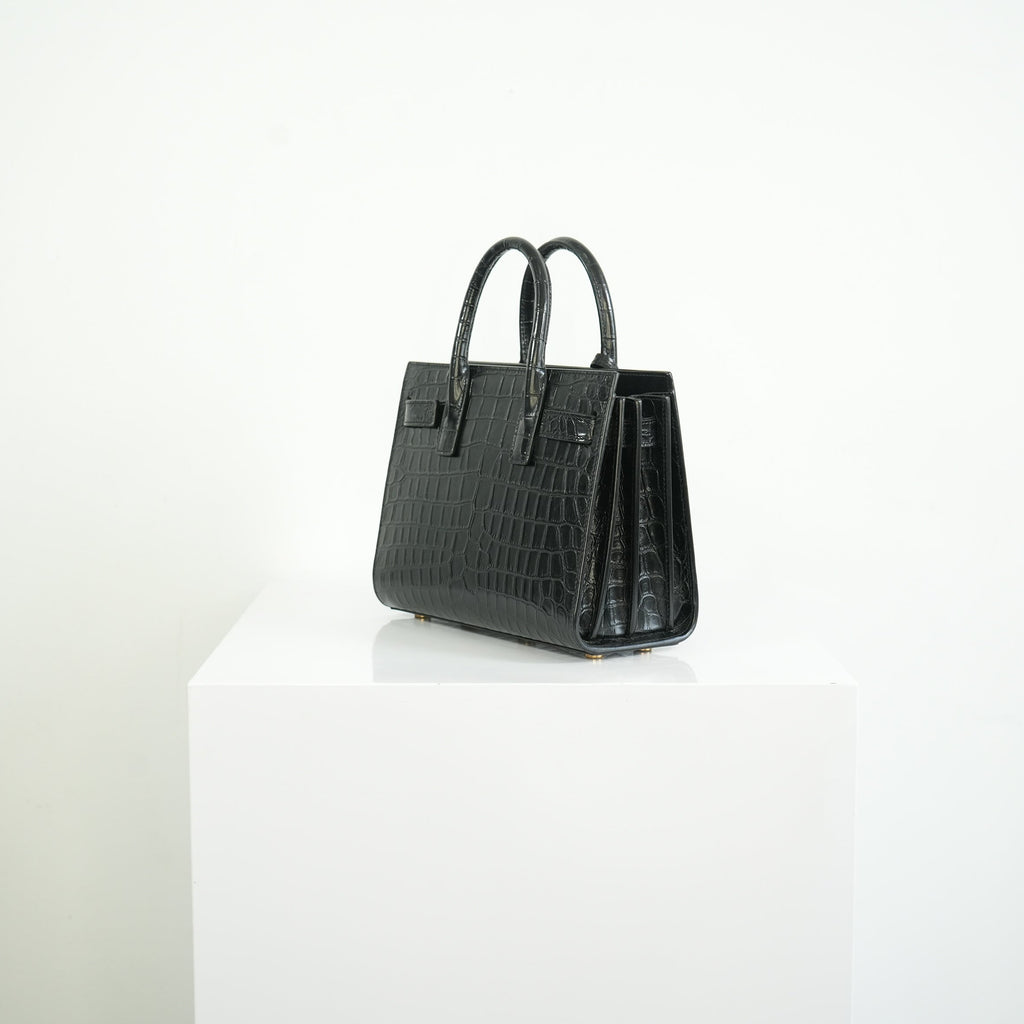 Saint Laurent Black Baby Croc Sac de Jour Bag w/ dust bag