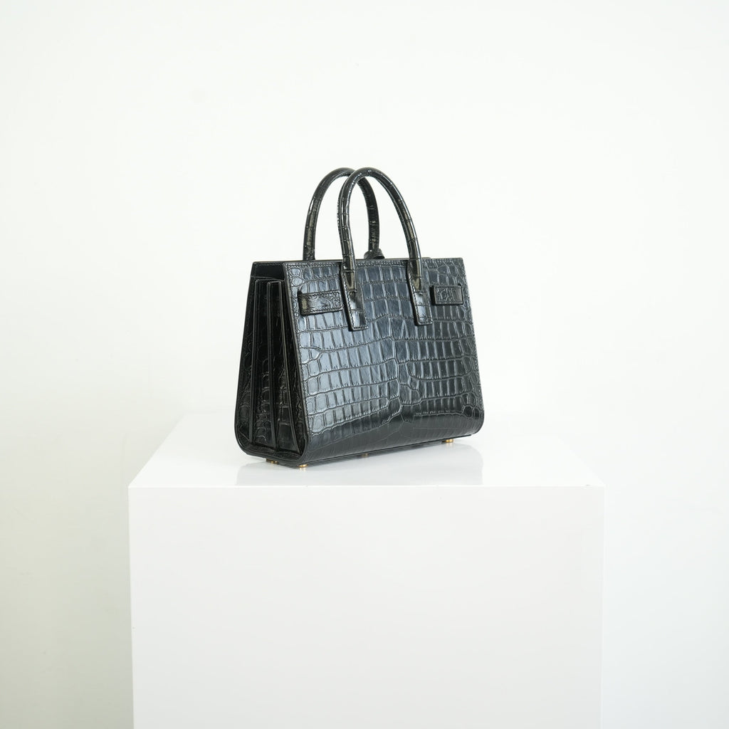 Saint Laurent Black Baby Croc Sac de Jour Bag w/ dust bag