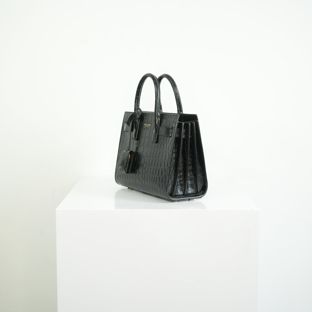 Saint Laurent Black Baby Croc Sac de Jour Bag w/ dust bag
