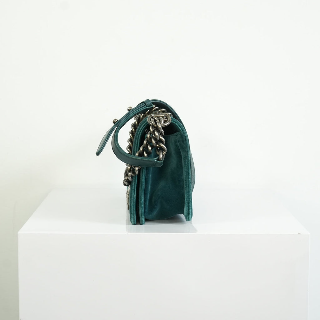 Chanel Paris-Edinburgh Tweed Boy Bag Green Velvet Trim