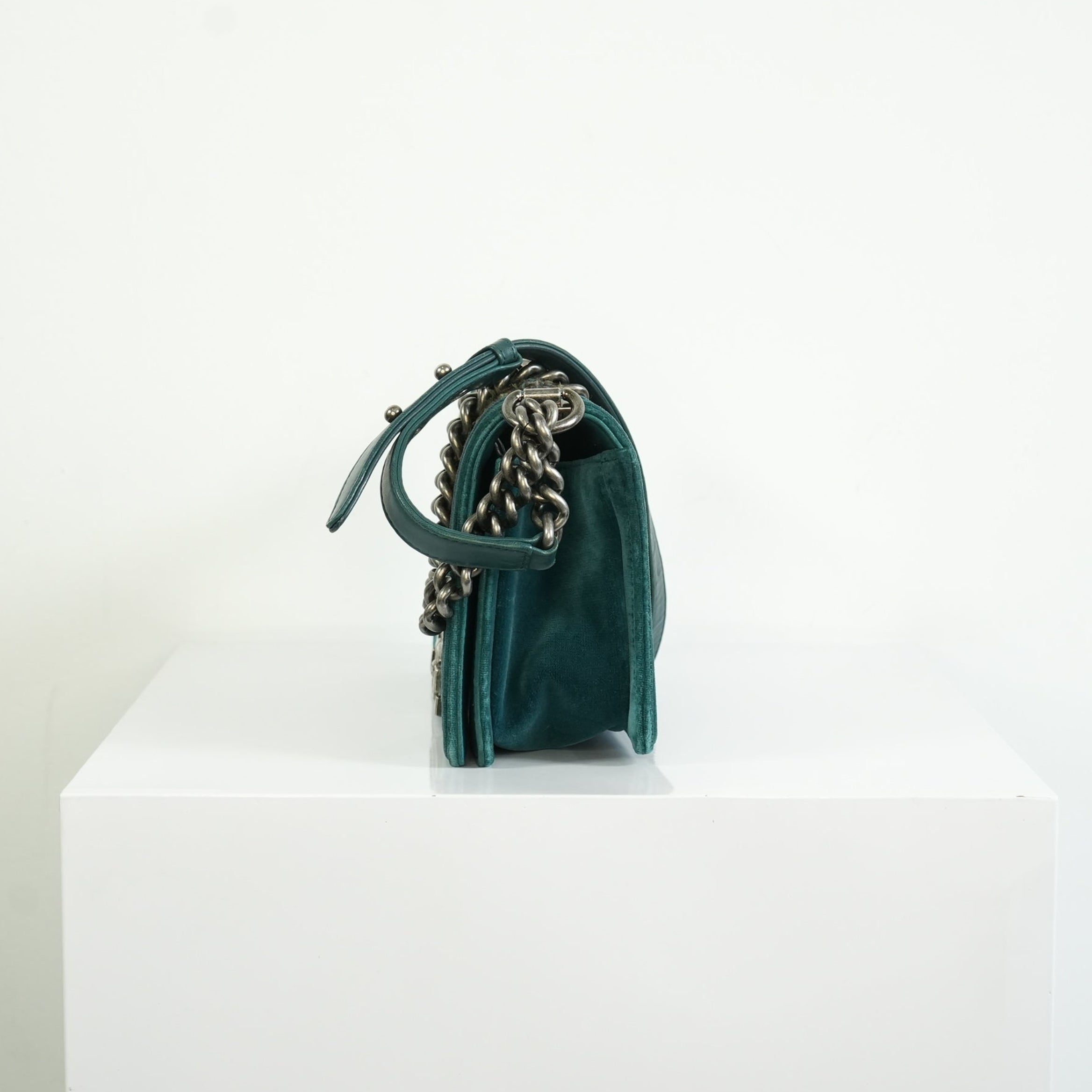 Chanel Paris-Edinburgh Tweed Boy Bag Green Velvet Trim