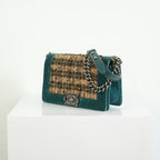 Chanel Paris-Edinburgh Tweed Boy Bag Green Velvet Trim
