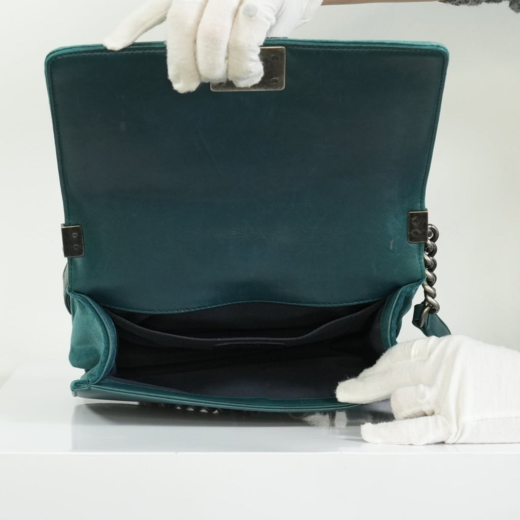 Chanel Paris-Edinburgh Tweed Boy Bag Green Velvet Trim