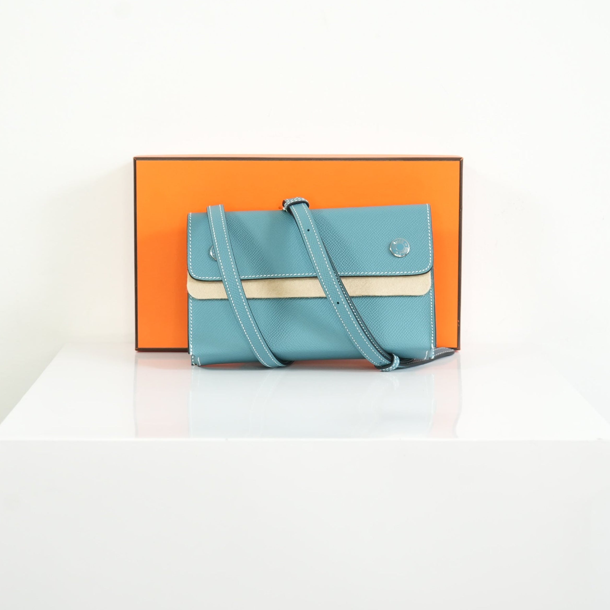 Hermes Bleu Jean Epsom Hermesnap Wallet Palladium Hardware Full Set