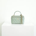 Chanel Top Handle Vanity Case Light Green with Chain, Full set