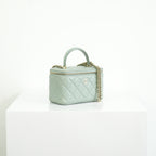 Chanel Top Handle Vanity Case Light Green with Chain, Full set
