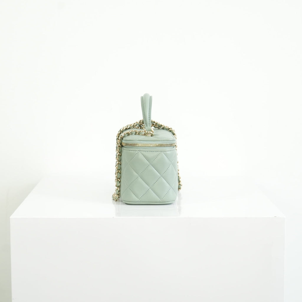 Chanel Top Handle Vanity Case Light Green with Chain, Full set